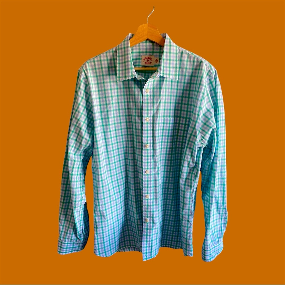 Brooks Brothers Red Fleece Shirt Mens Extra Large White Green Blue Plaid Cotton